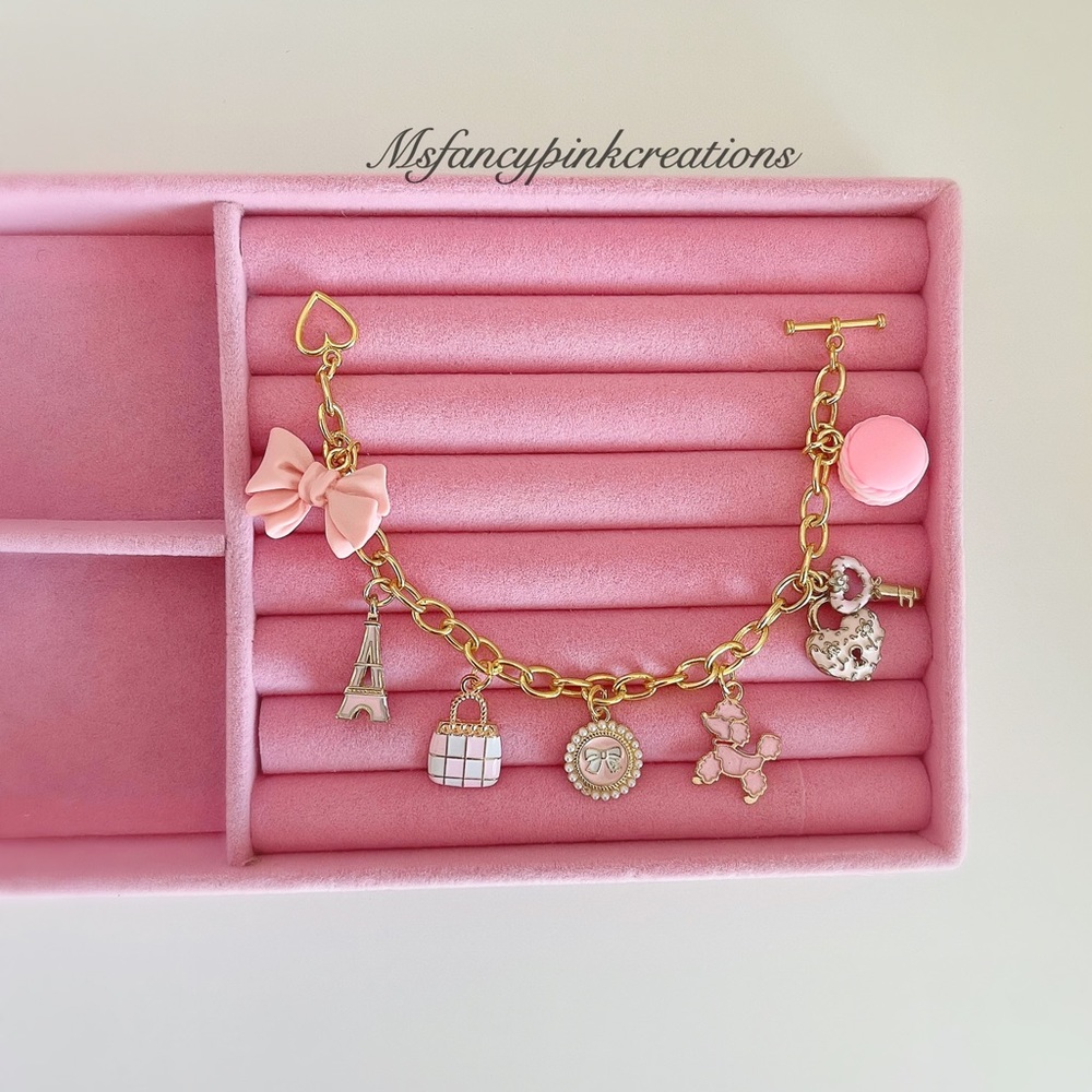 Gold plated Take me to Paris charm bracelet